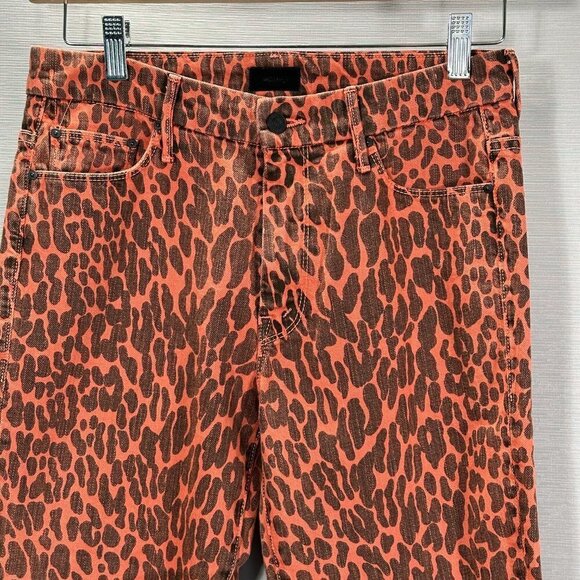 Mother Jeans Women 27 High Waisted Looker Ankle Fray Orange Stretch Animal Print - Picture 2 of 12
